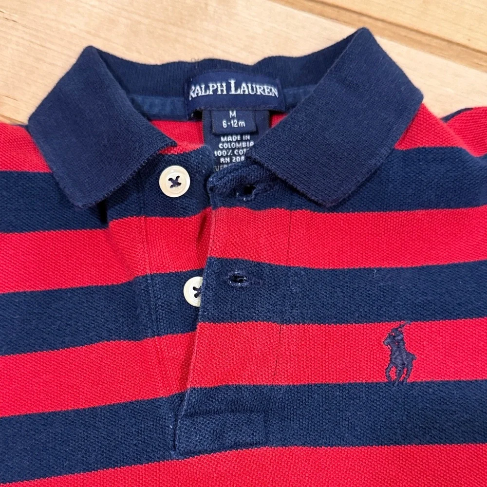 Ralph Lauren Kids Polo Shirts Red Navy Stripes Bundle of 2 Short Sleeve Cotton